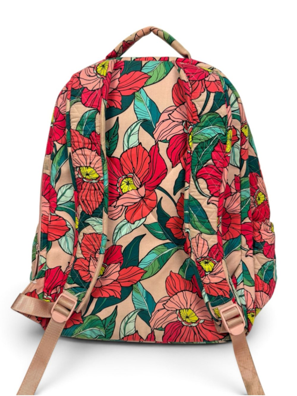 Vera Bradley Vintage Floral Quilted Campus Backpack Pink Green - Picture 2 of 16